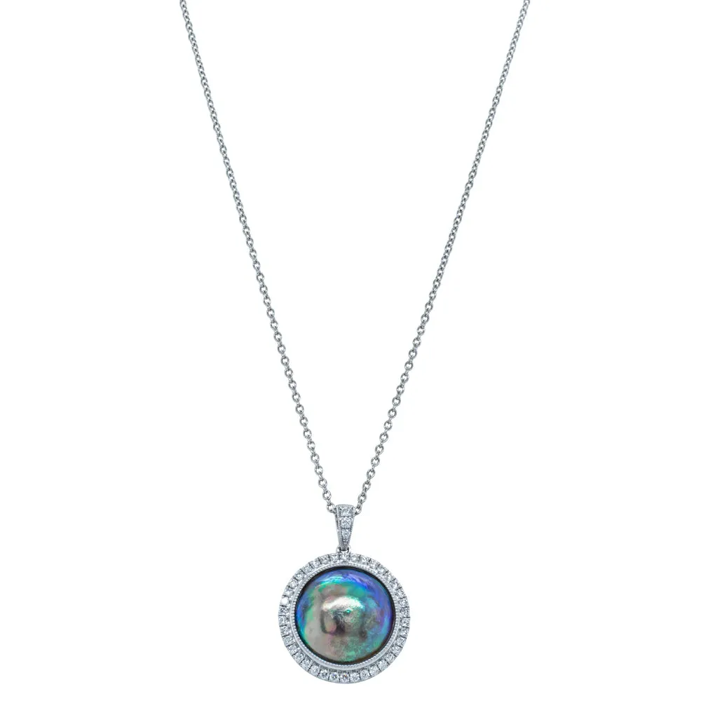 14ct White Gold Paua Pearl & Diamond Pendant