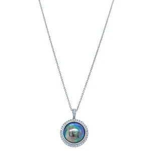 14ct White Gold Paua Pearl & Diamond Pendant
