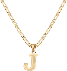 18K Gold Silver Tone Stainless Steel Initial Necklaces for Women Men Gothic 26 Letters Pendant with Figaro Chain Necklaces