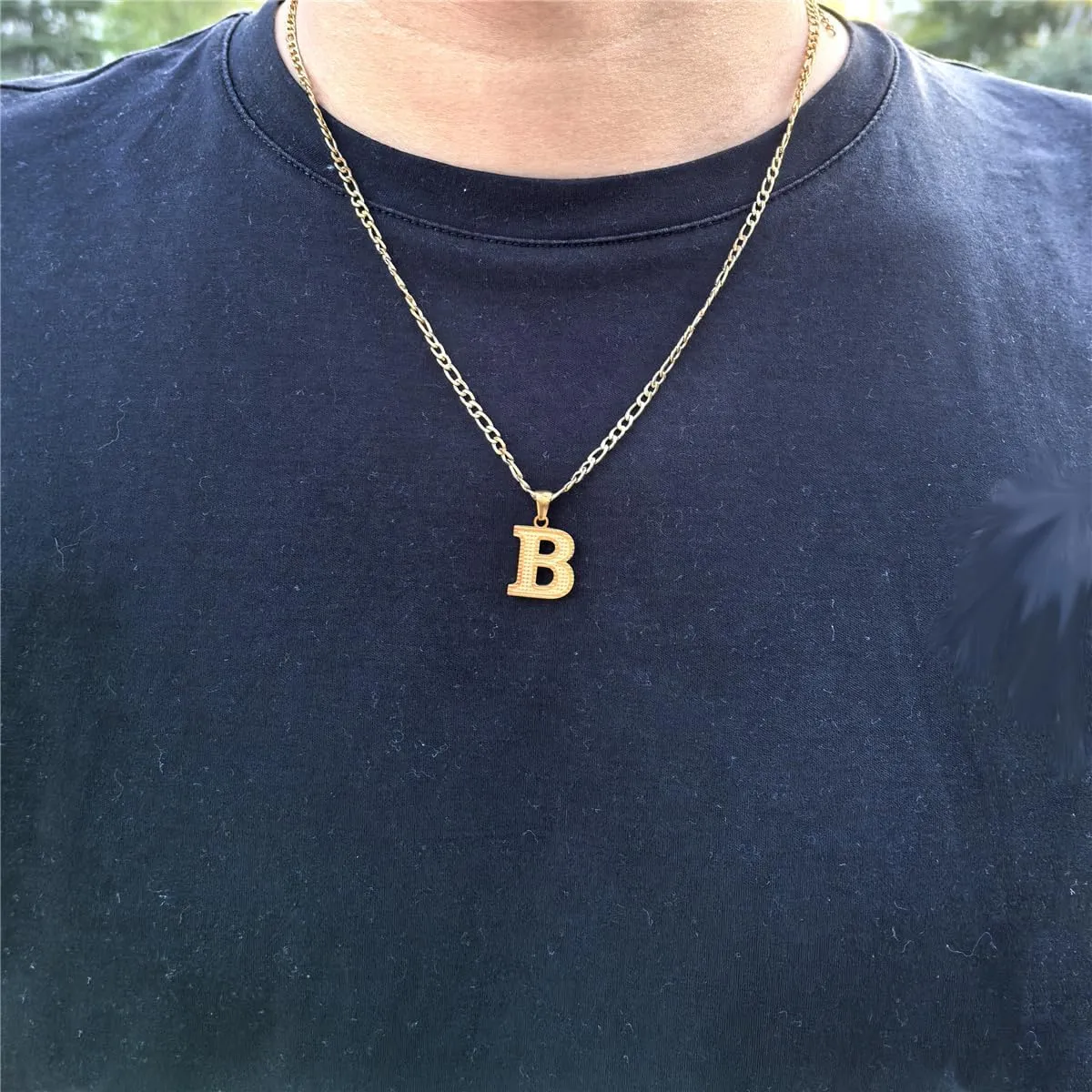 18K Gold Silver Tone Stainless Steel Initial Necklaces for Women Men Gothic 26 Letters Pendant with Figaro Chain Necklaces