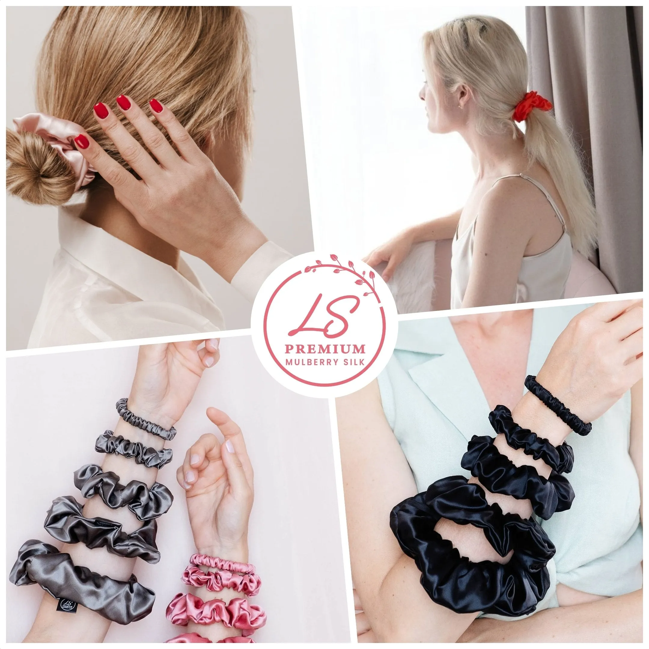 3 Pack Premium Mulberry Silk Scrunchies - Chocolate - Small