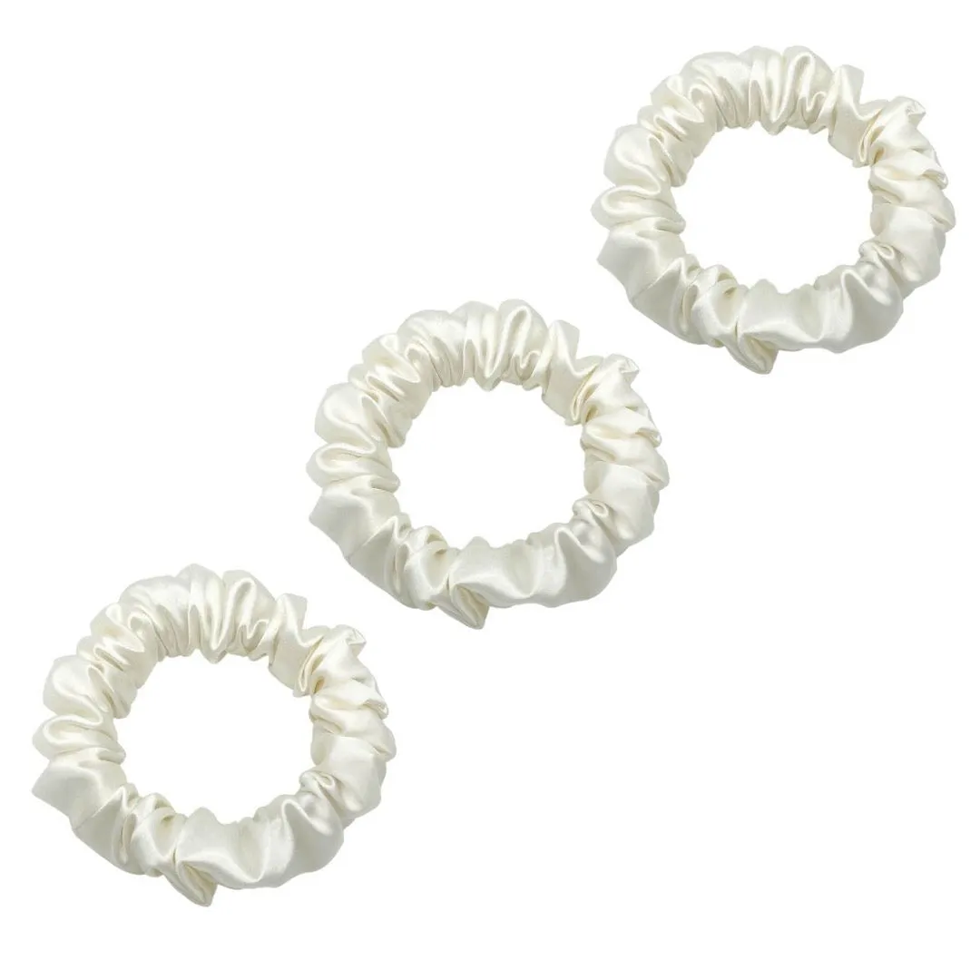 3 Pack Premium Mulberry Silk Scrunchies - Chocolate - Small