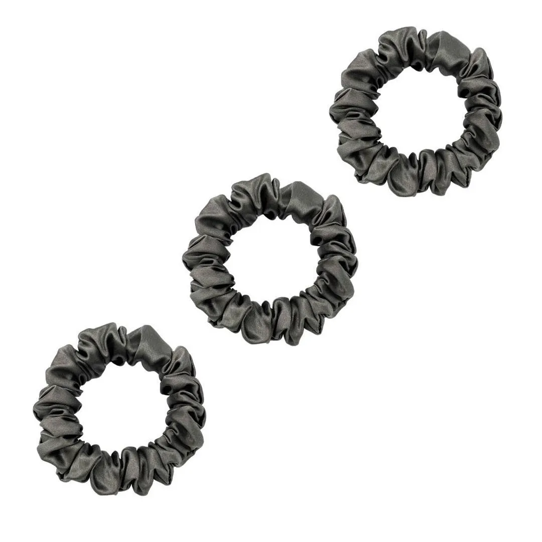 3 Pack Premium Mulberry Silk Scrunchies - Chocolate - Small