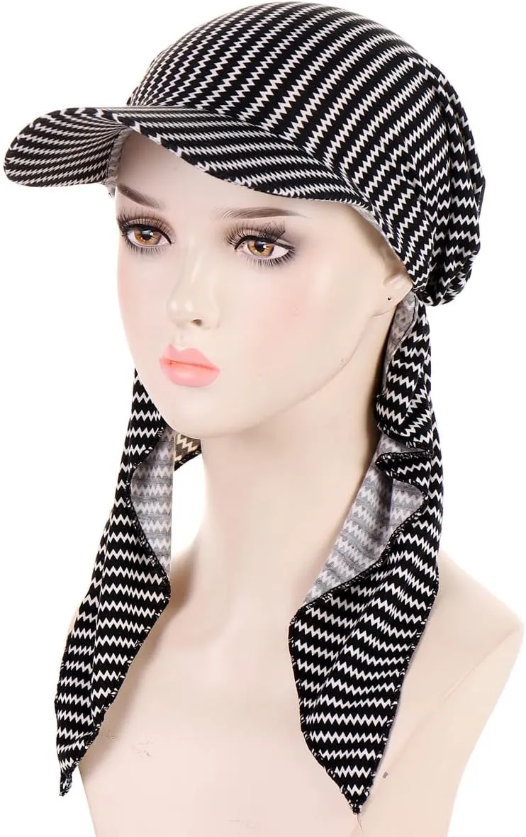 4 Pieces Womens Printing Brim Bandana Cap Sun Visor Pre-Tied Turban Headscarf Head Cover Scarf Wrap Beach Outdoor Hat