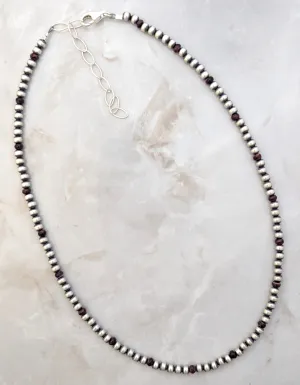 4mm Navajo Pearls & Purple Spiny Oyster Necklace Sterling Silver