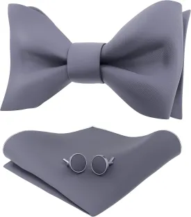 Adam Young Men's Self Tie Bow Tie Sets w/Pocket Squares & Cufflinks Sami-Glossy Satin Classy Bowtie for Tuxedo Faux Silk