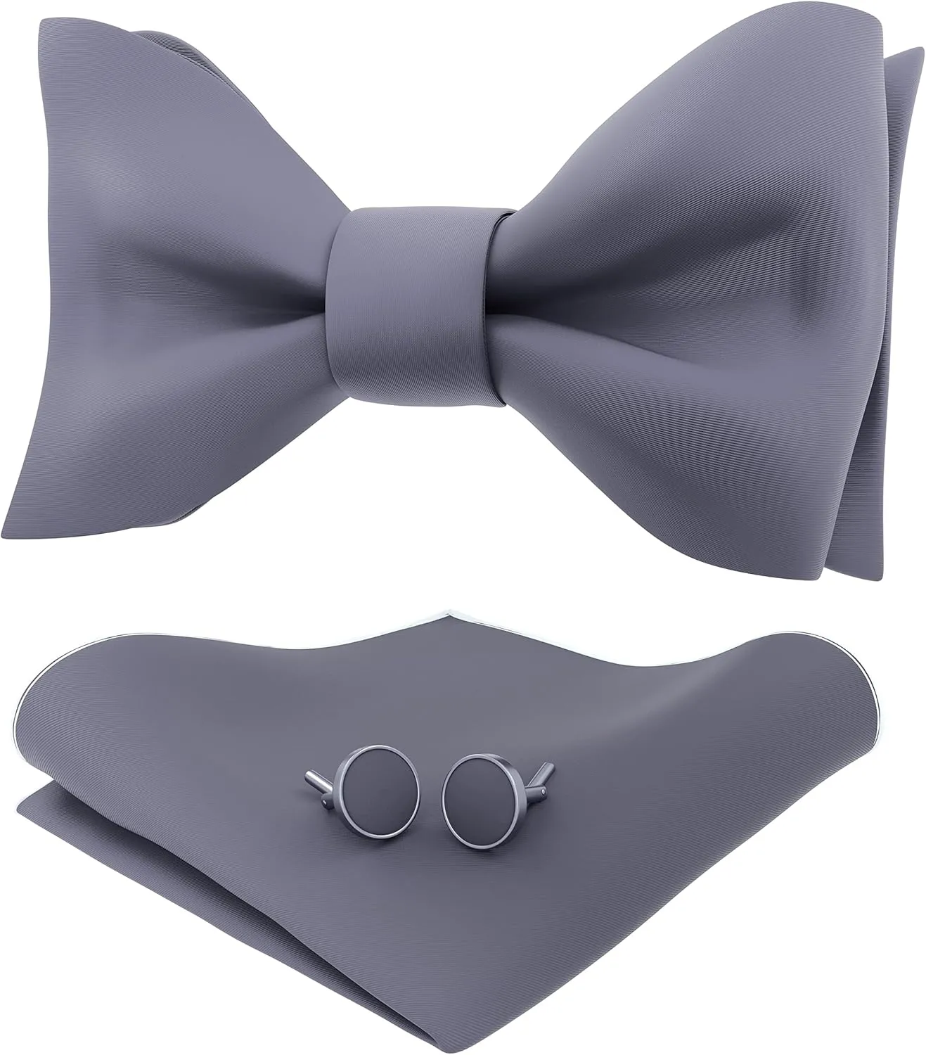 Adam Young Men's Self Tie Bow Tie Sets w/Pocket Squares & Cufflinks Sami-Glossy Satin Classy Bowtie for Tuxedo Faux Silk