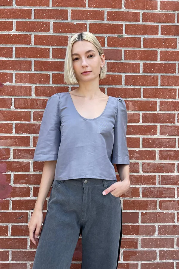 Albertina Puff Sleeve Top in Silver