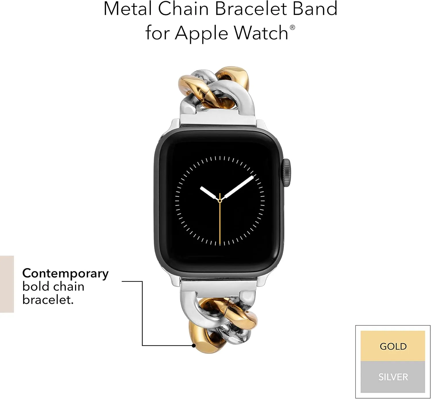 Anne Klein Fashion Chain Bracelet for Apple Watch, Secure, Adjustable, Apple Watch Replacement Band, Fits Most Wrists