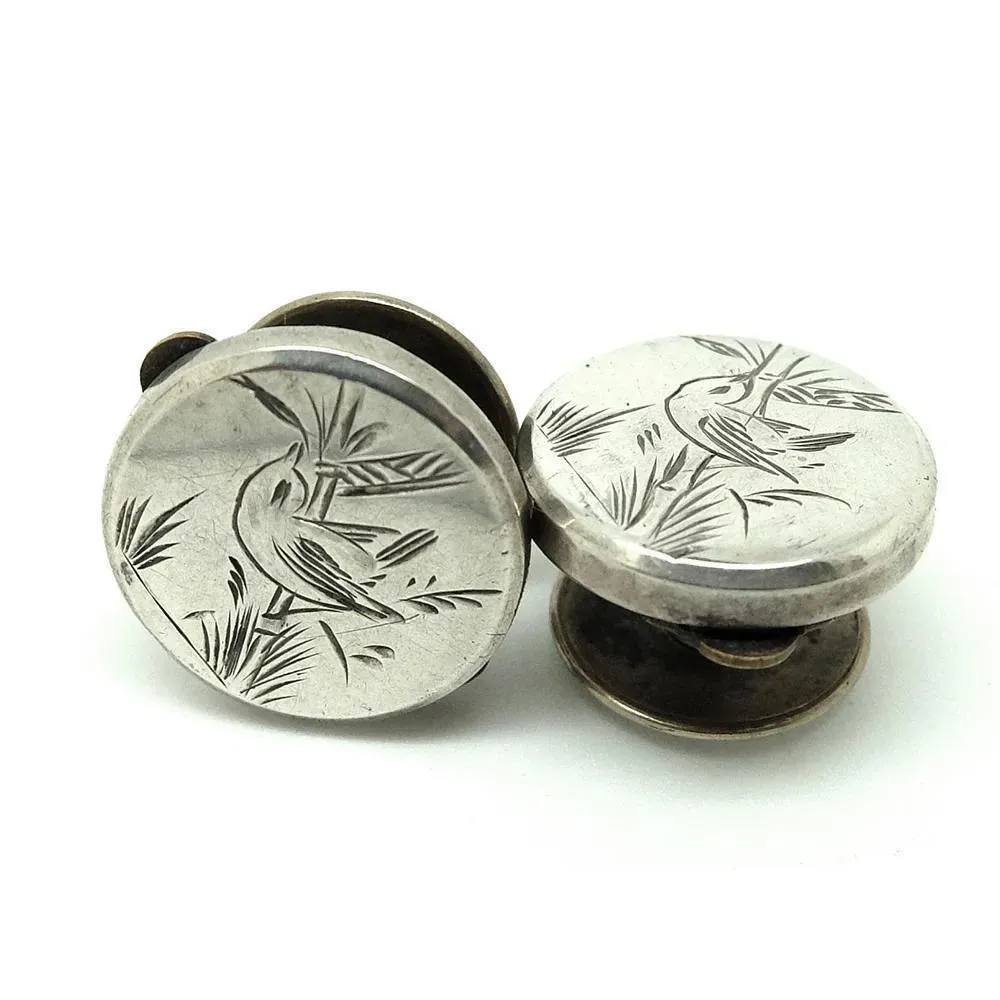 Antique Victorian Sterling Silver Bachelor Button Cufflinks