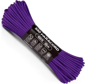 Atwood Rope MFG 550 Paracord 100 Feet 7-Strand Core Nylon Parachute Cord Outside Survival Gear Made in USA | Lanyards, Bracelets, Handle Wraps, Keychain (Purple)