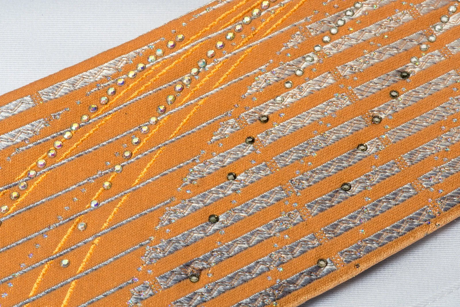 Austin Reed Rhinestone Necktie Silver Stripes On Orange With Silver Sparkles