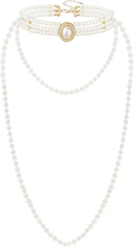BABEYOND Long Pearl Choker Necklace - Faux Pearl Chain Necklace Pearl Jewelry Set for Women 20s Flapper Accessories
