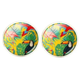 Bassin and Brown Tropical Birds Cufflinks - Yellow/Green/Blue