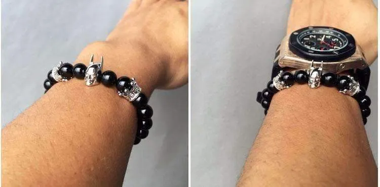 Black Batman Natural Agate Stone Bracelet