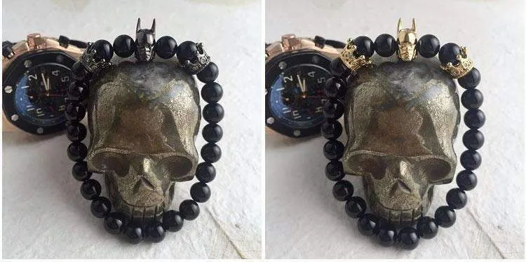 Black Batman Natural Agate Stone Bracelet