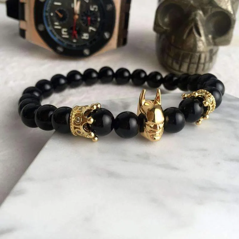 Black Batman Natural Agate Stone Bracelet