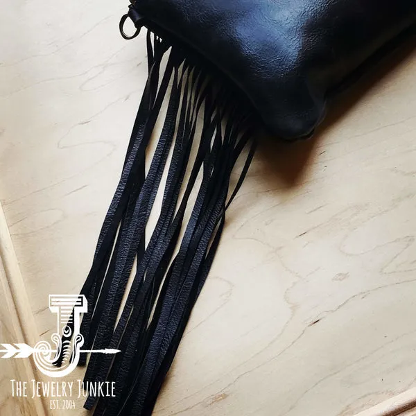 Black Leather Clutch w/ Fringe