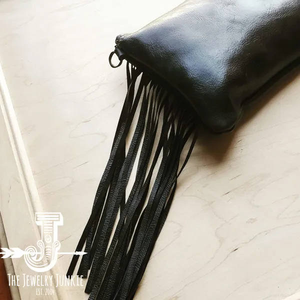 Black Leather Clutch w/ Fringe