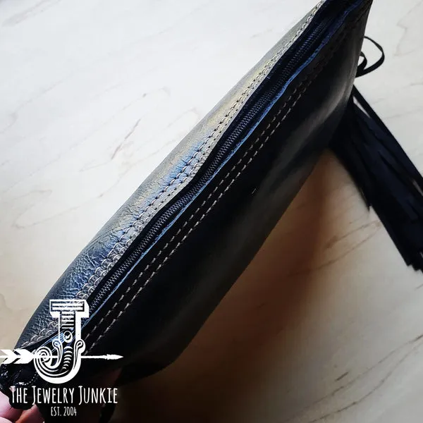 Black Leather Clutch w/ Fringe