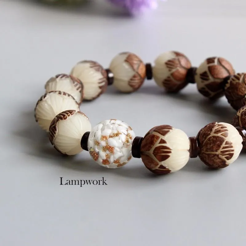 Bodhi Seed Carved Lotus Flower Bracelet