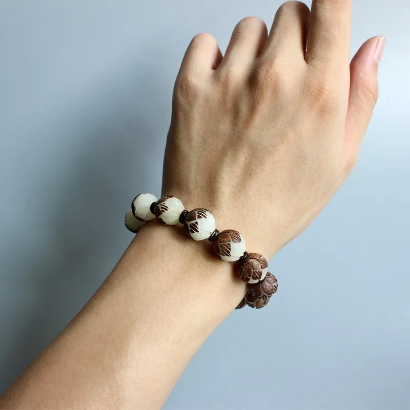 Bodhi Seed Carved Lotus Flower Bracelet