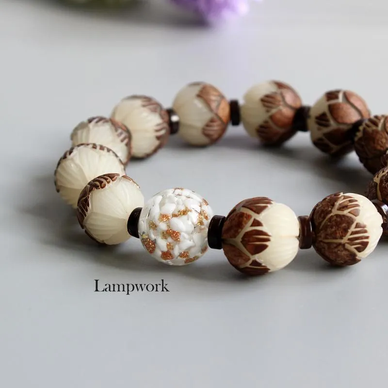 Bodhi Seed Carved Lotus Flower Bracelet