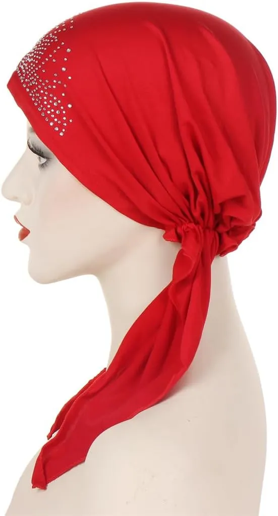 Cancer Head Scarf for Women Chemo Pre Tied Rhinestone Bandana Headwrap Caps Skull Beanies Turban Hair Cover