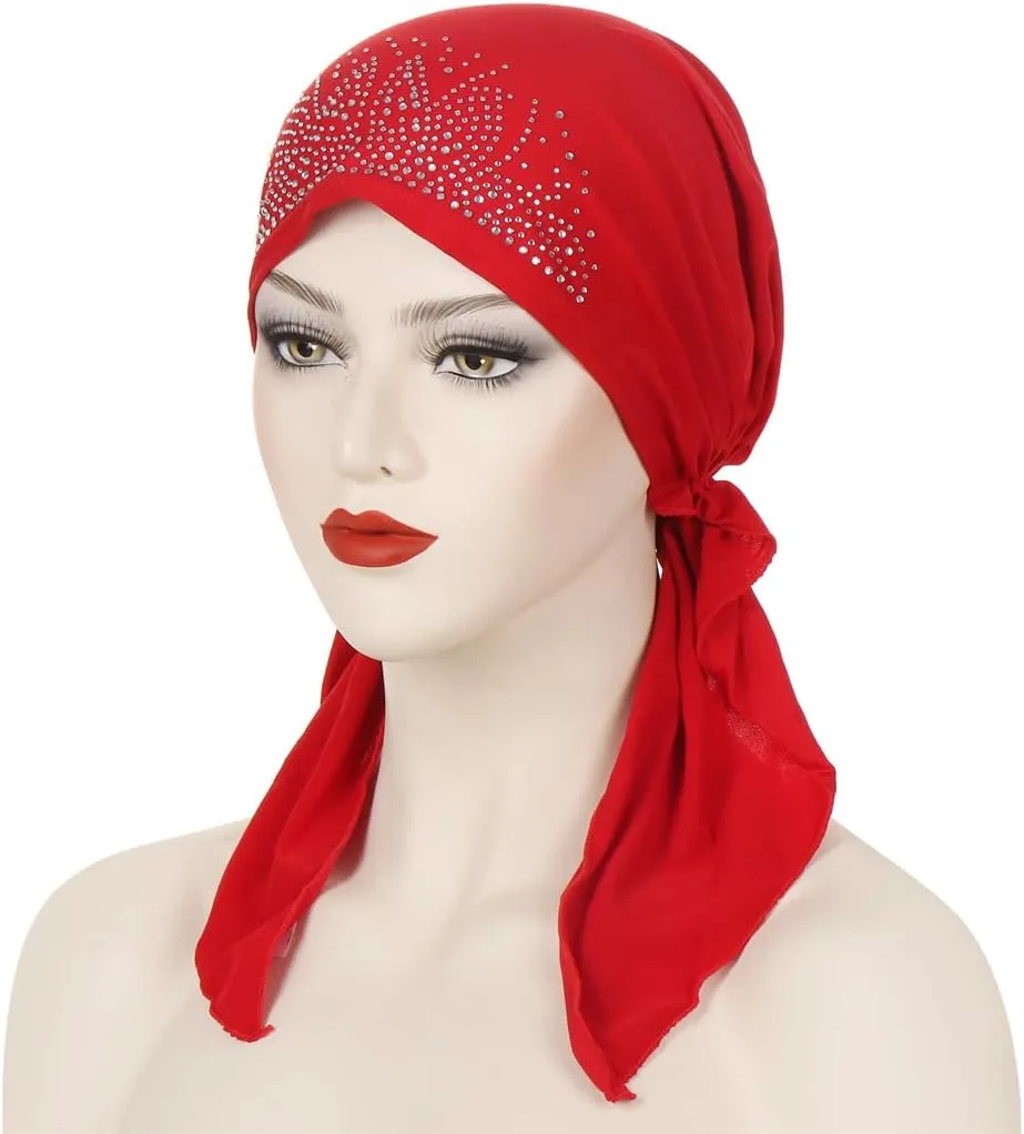 Cancer Head Scarf for Women Chemo Pre Tied Rhinestone Bandana Headwrap Caps Skull Beanies Turban Hair Cover