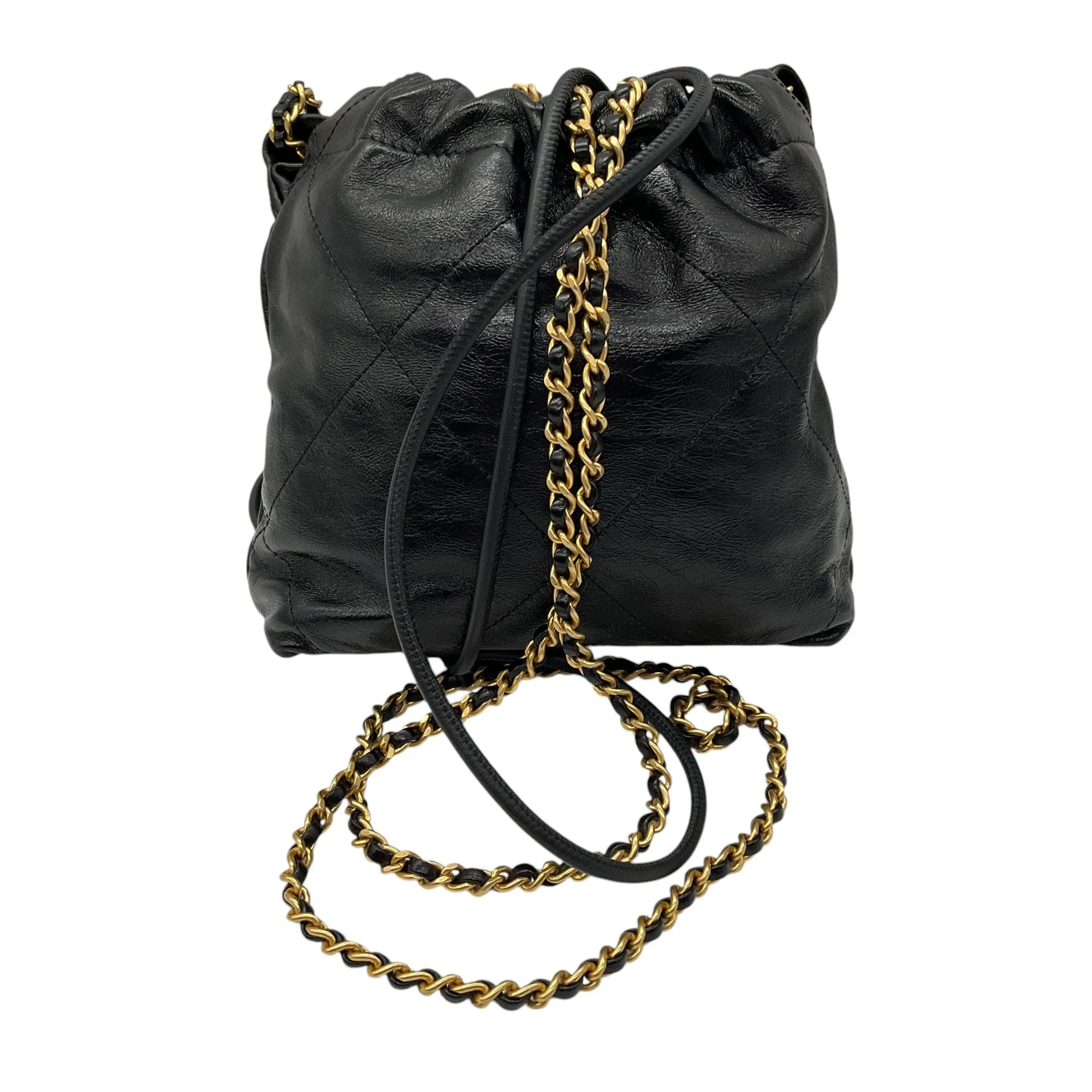 Chanel Black 2023/24 Metiers d'Art Collection Mini Shiny Lambskin Leather Mini 22 Handbag