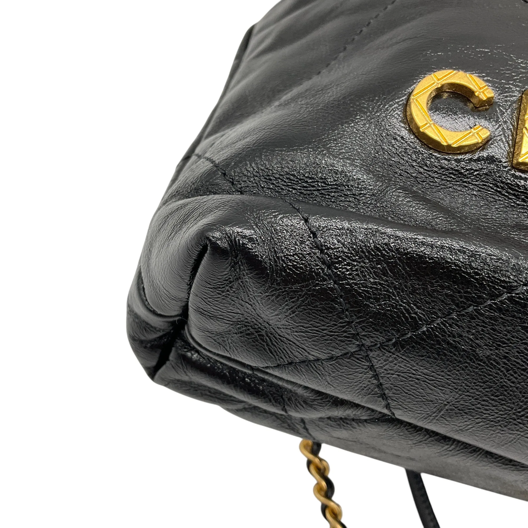 Chanel Black 2023/24 Metiers d'Art Collection Mini Shiny Lambskin Leather Mini 22 Handbag