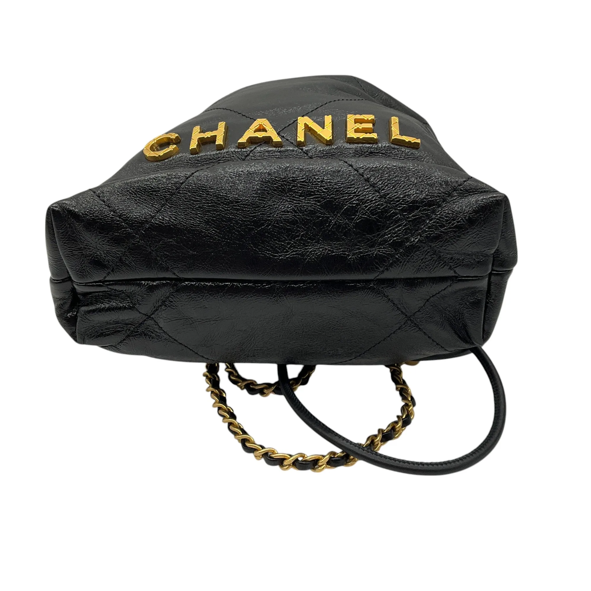 Chanel Black 2023/24 Metiers d'Art Collection Mini Shiny Lambskin Leather Mini 22 Handbag