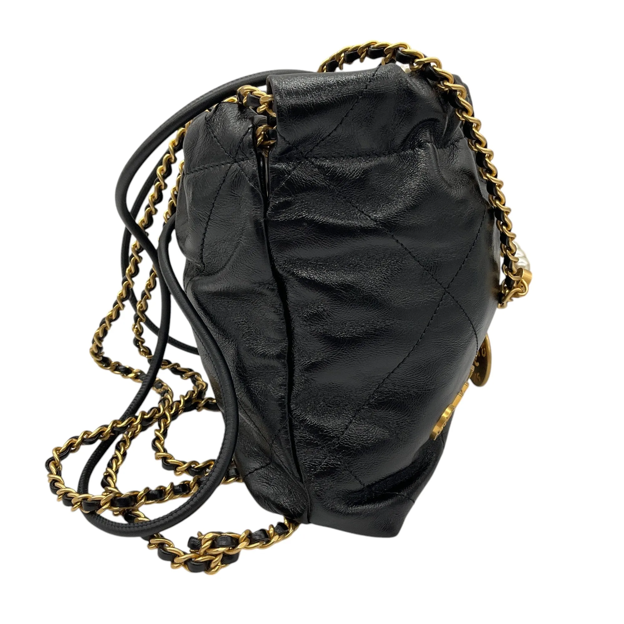Chanel Black 2023/24 Metiers d'Art Collection Mini Shiny Lambskin Leather Mini 22 Handbag