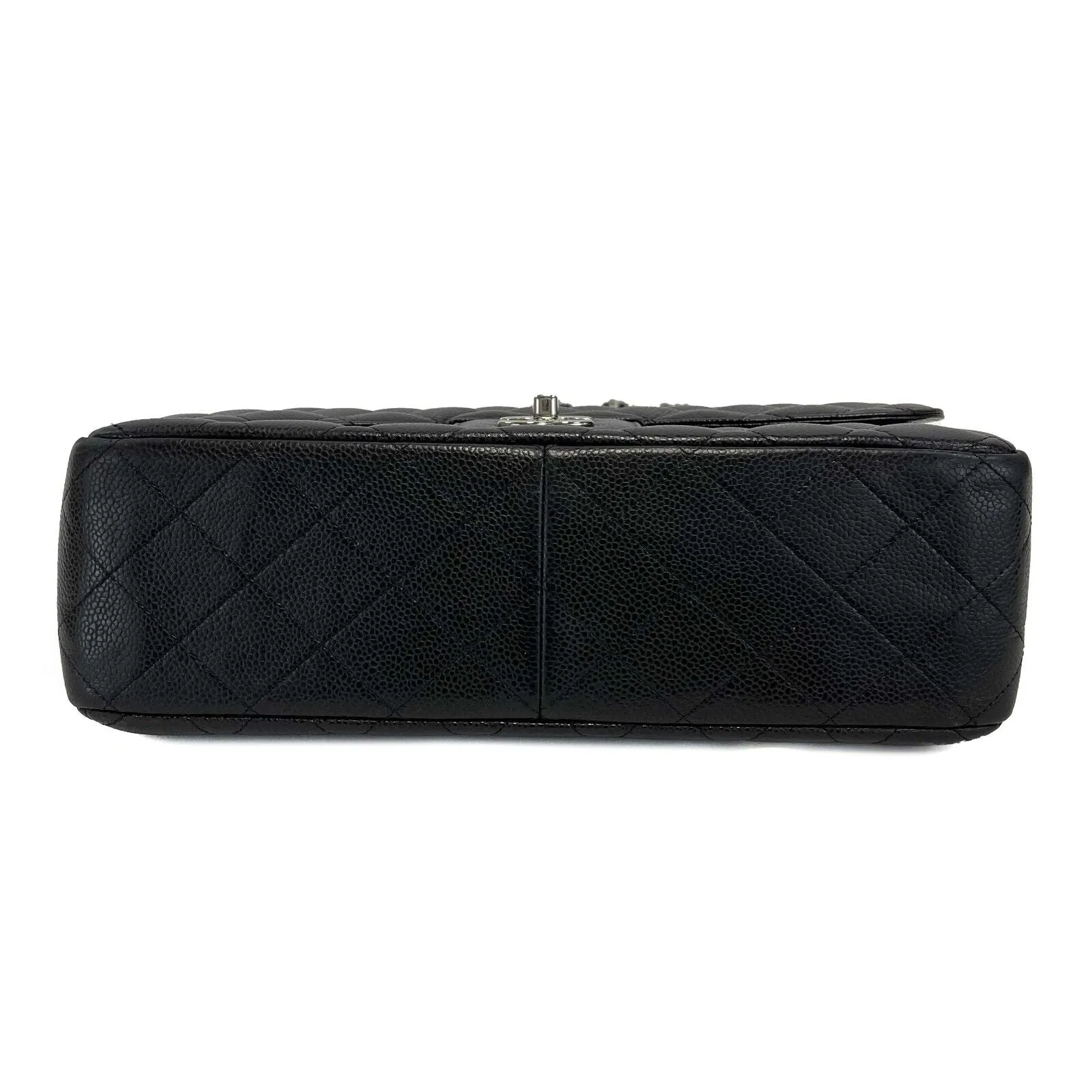 CHANEL CC Caviar Leather Jumbo Classic Double Flap Black / Silver Shoulder Bag