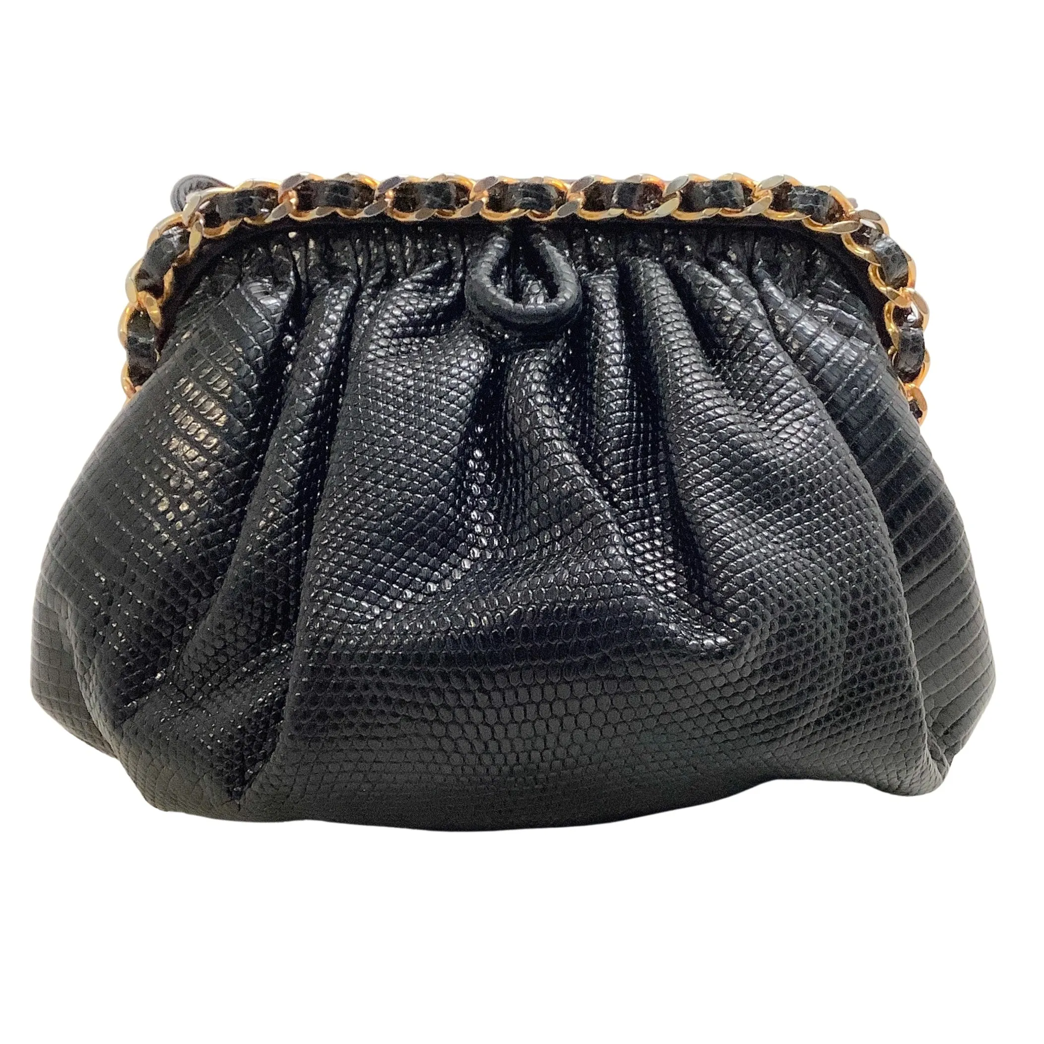 Chanel Vintage 1980's Black Nappa Leather Frame Bag with Chain Detail
