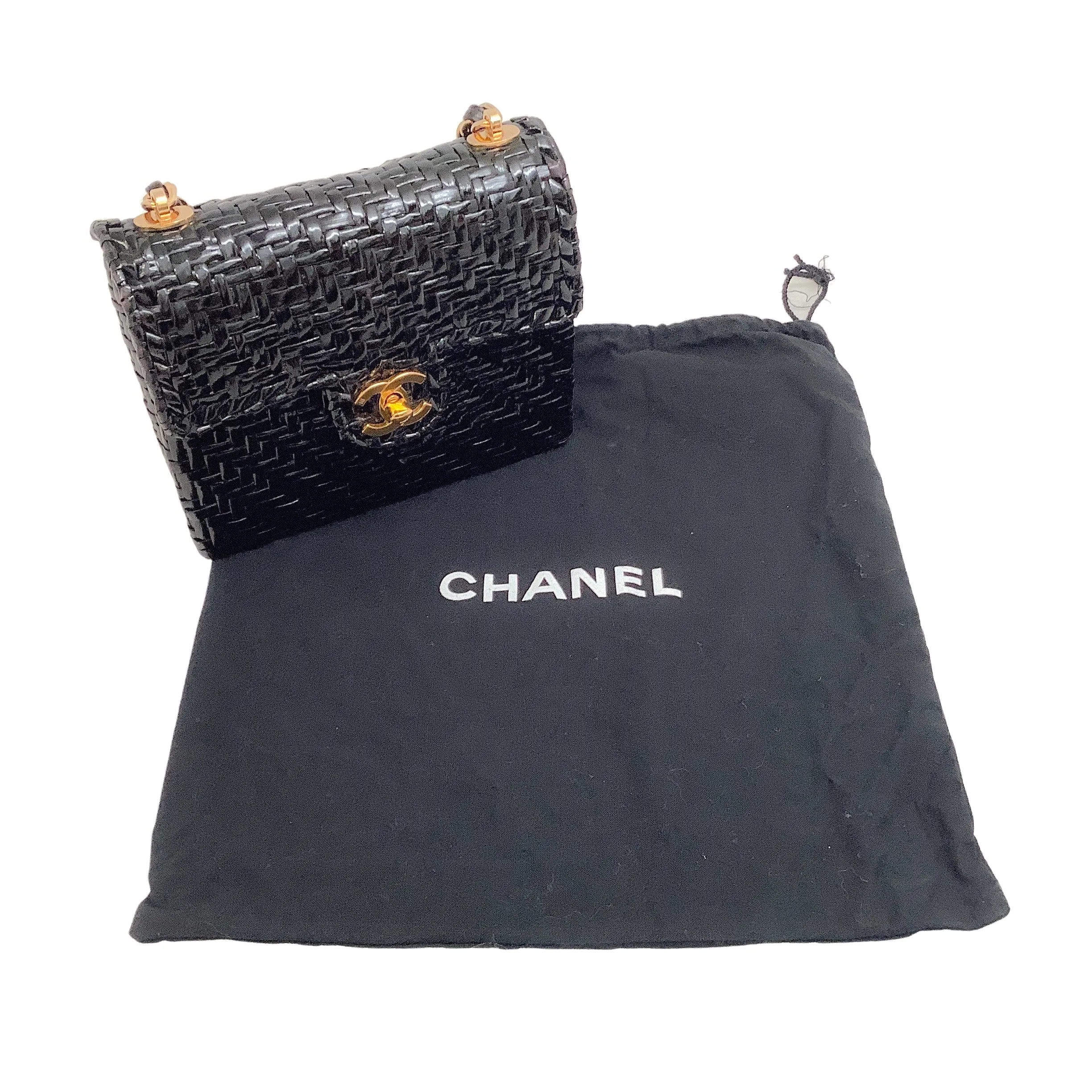 Chanel Vintage 1990's Black Mini Wicker 24K Hardware Shoulder Bag