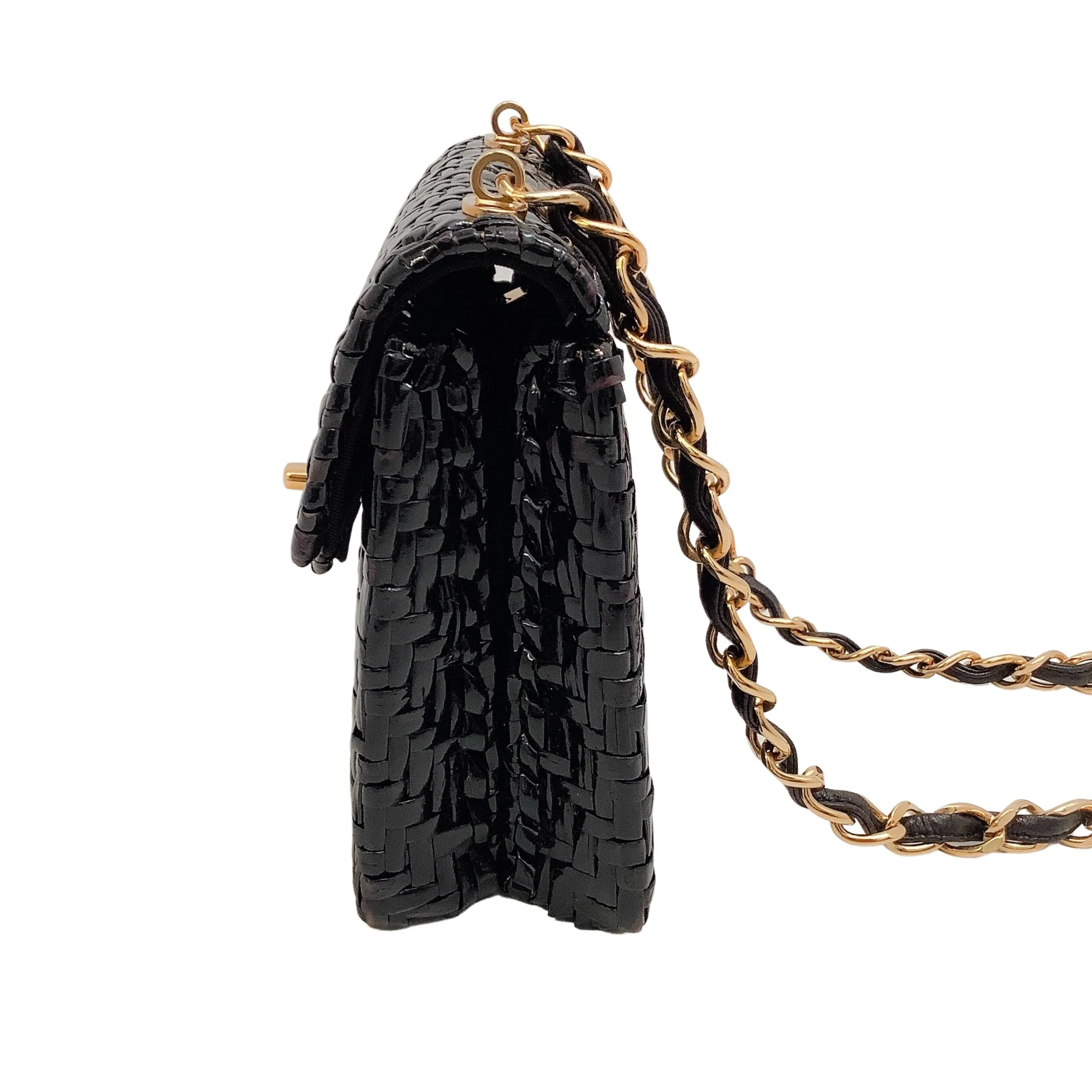 Chanel Vintage 1990's Black Mini Wicker 24K Hardware Shoulder Bag