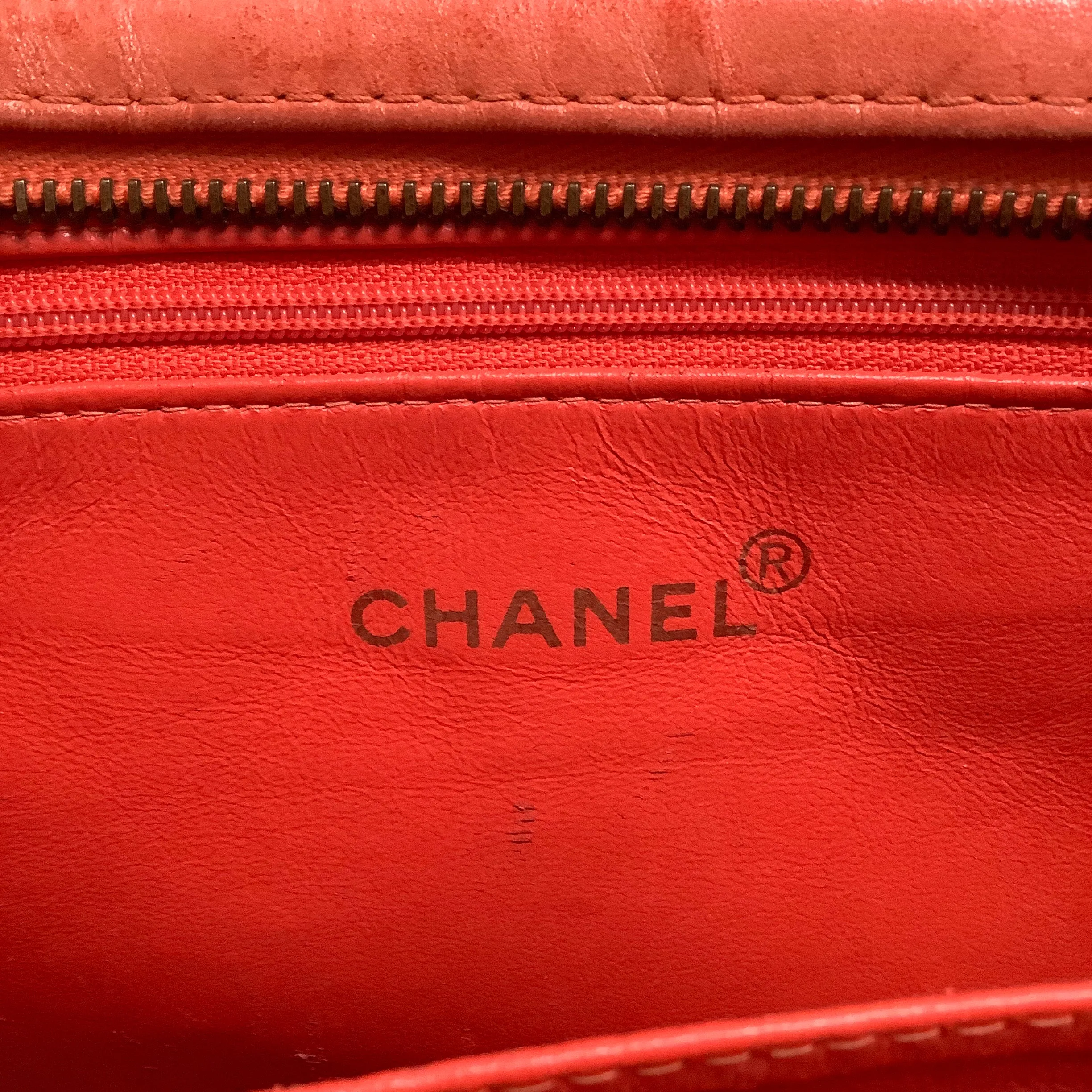 Chanel Vintage Orange Lambskin Leather Quilted Shoulder Bag with Tortoise Acrylic Hardware