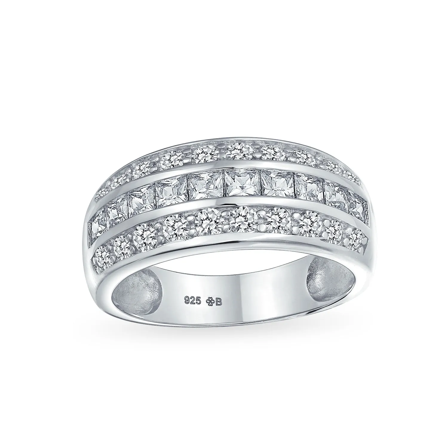 Channel Pink Princess Cut CZ Dome Wedding Band Ring Sterling Silver