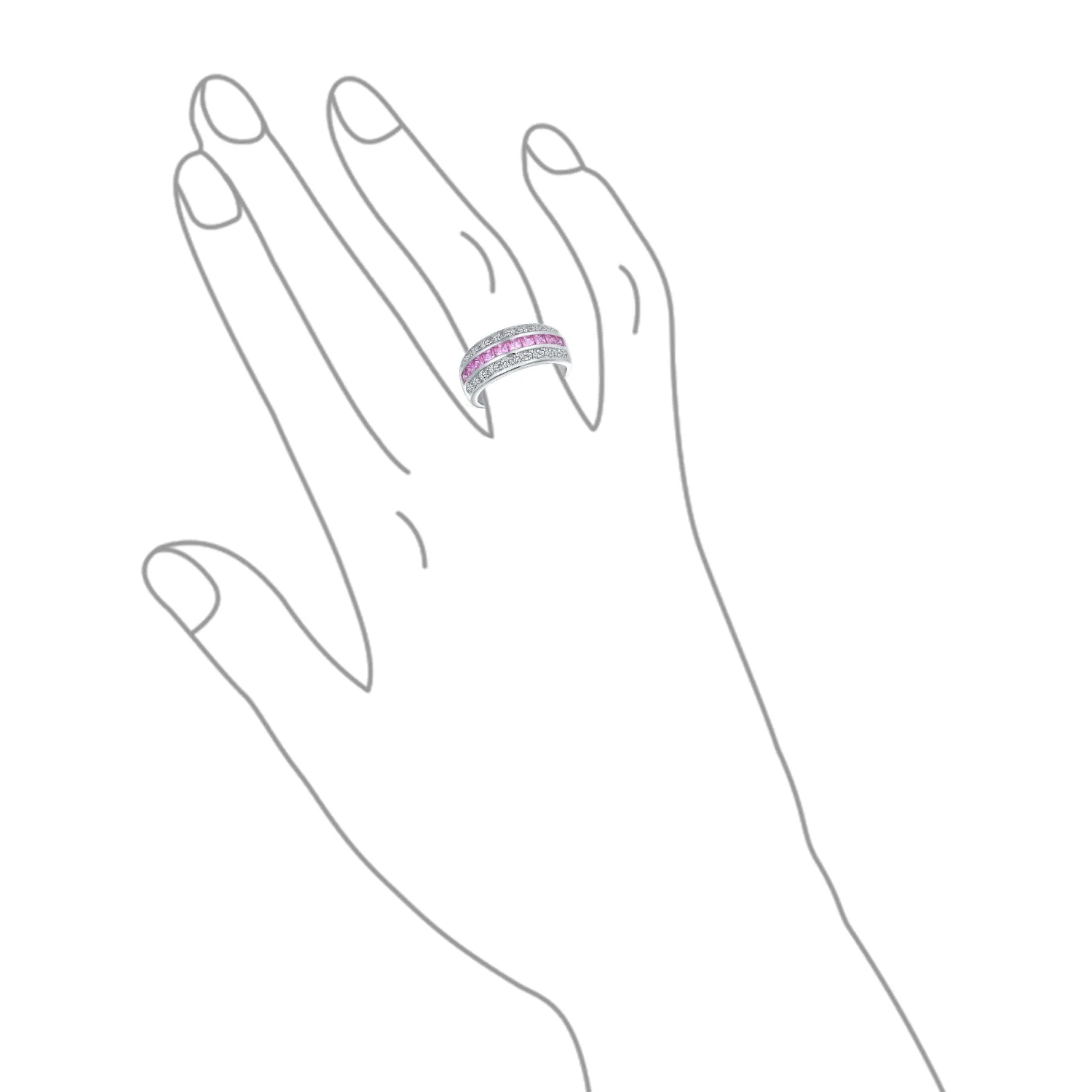 Channel Pink Princess Cut CZ Dome Wedding Band Ring Sterling Silver