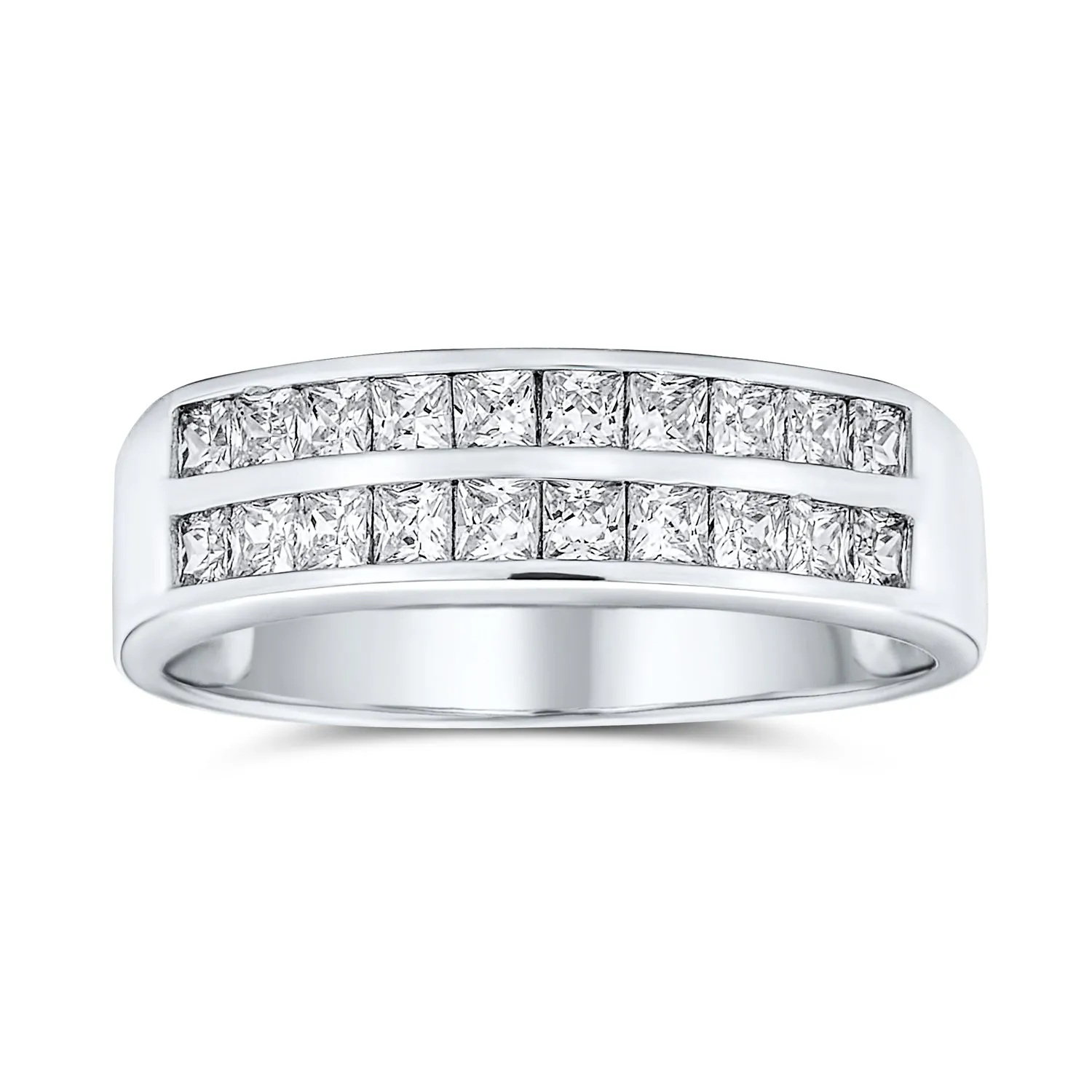 Channel Pink Princess Cut CZ Dome Wedding Band Ring Sterling Silver