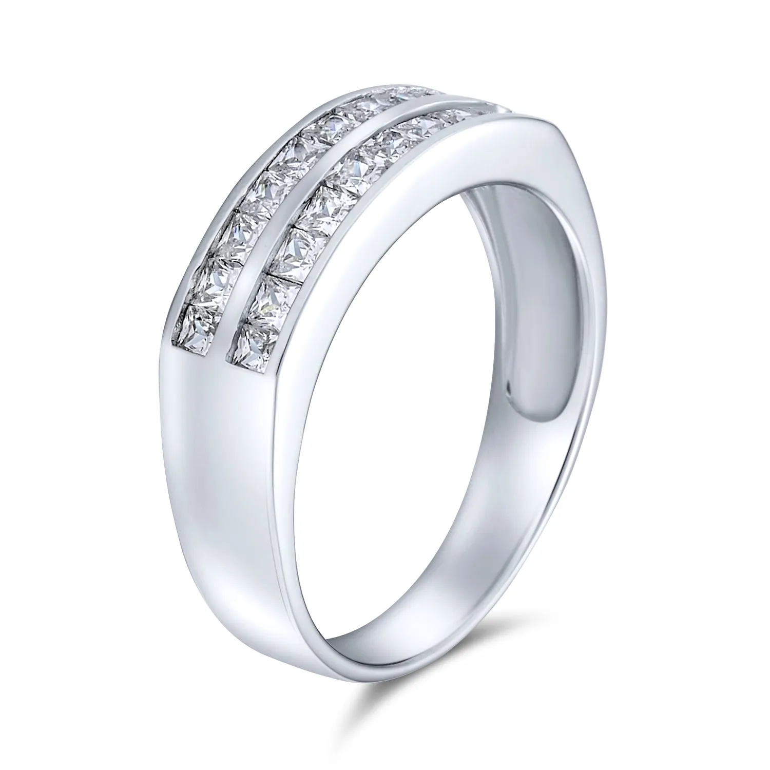 Channel Pink Princess Cut CZ Dome Wedding Band Ring Sterling Silver