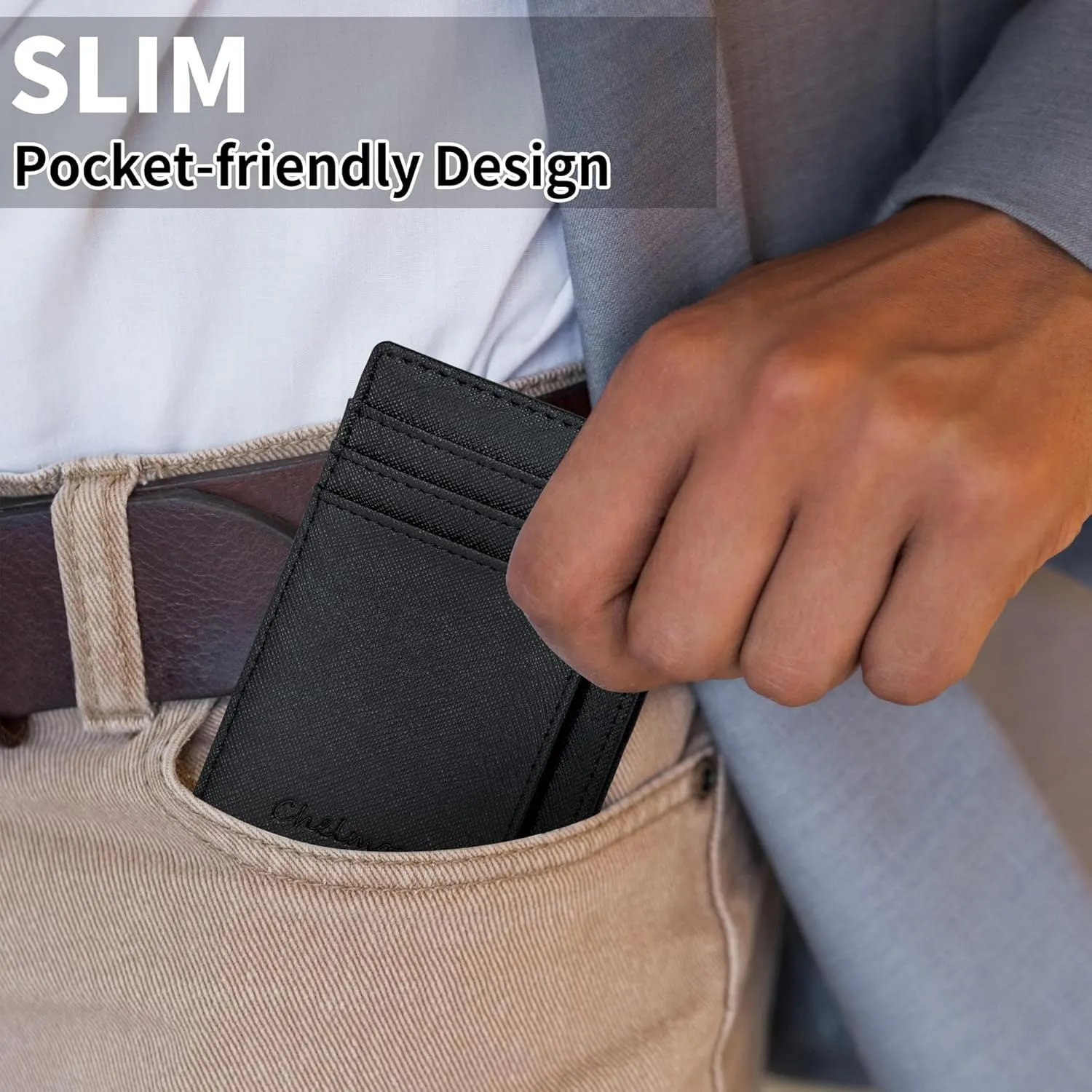 Chelmon Slim Wallet for Men, Minimalist Front Pocket RFID Blocking Credit Card Holder