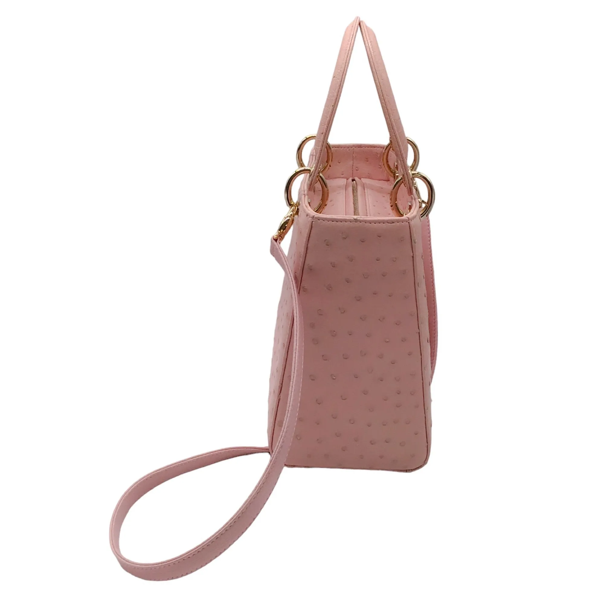 Christian Dior Light Pink Ostrich Skin Leather Lady Dior Handbag