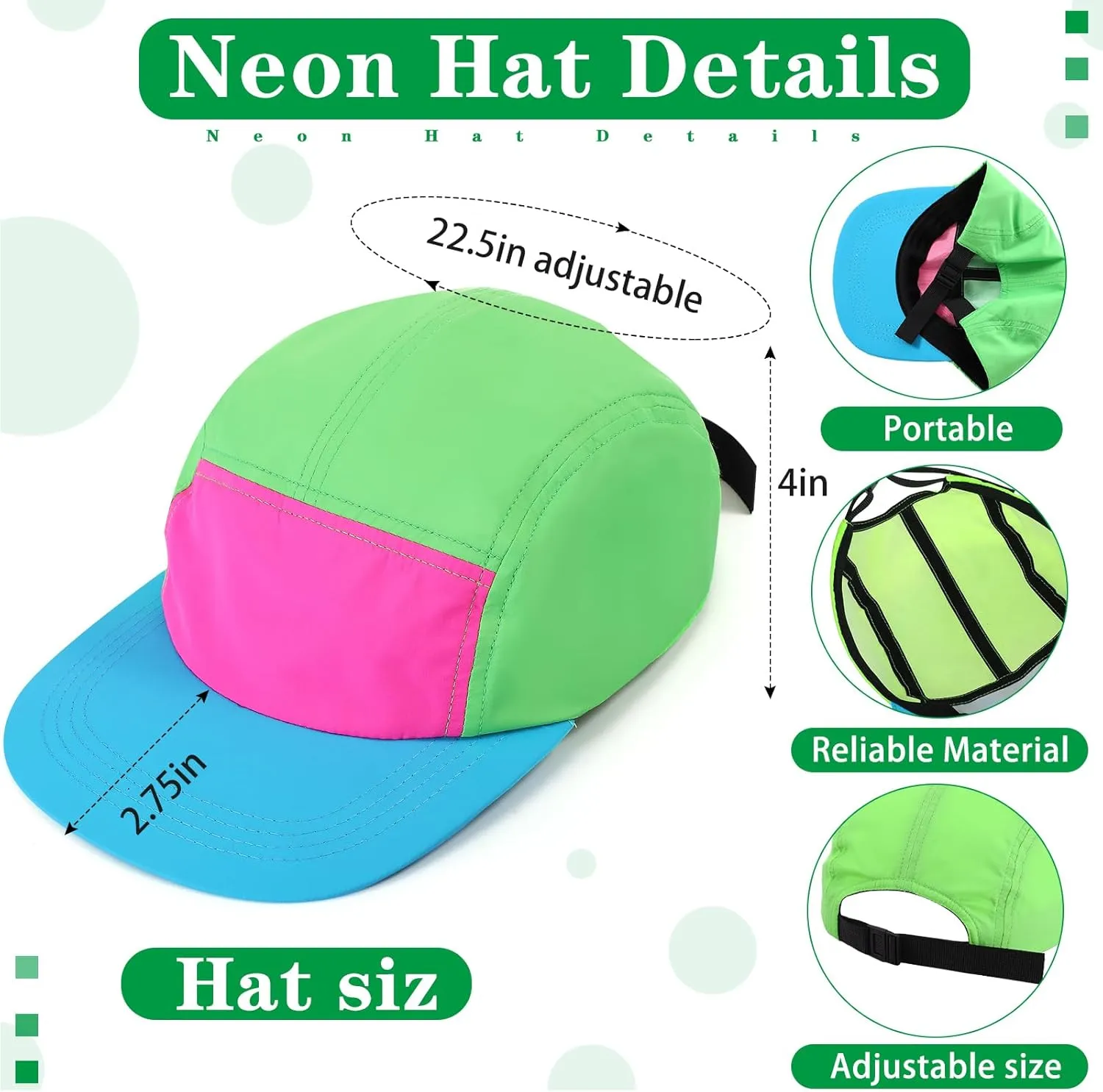 Cindeer 2 Pcs 80s 90s Neon Hat Neon Retro Semi Rimless Sunglasses, 80s Costumes Accessories for Women Men 90s Theme Party