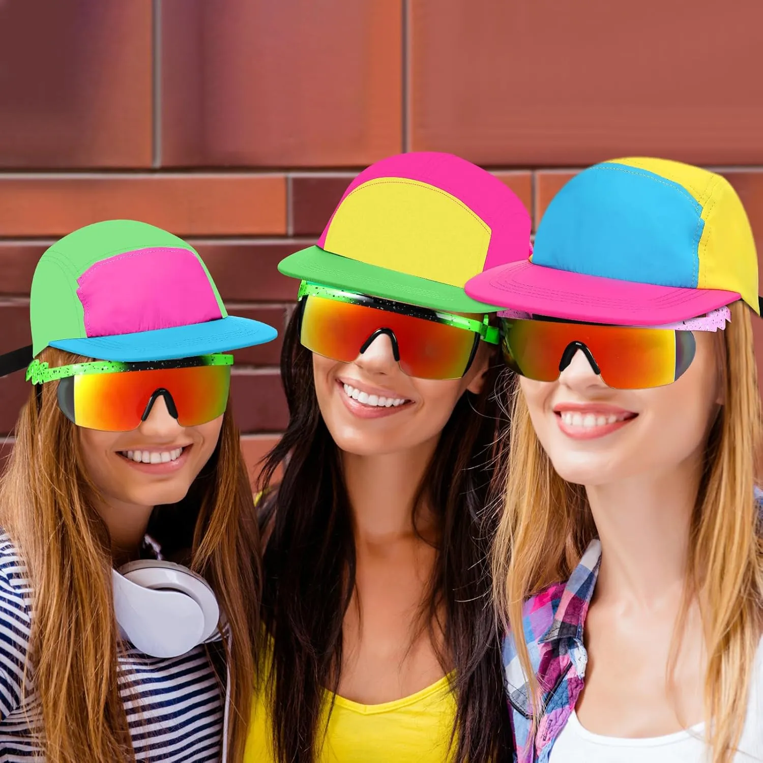 Cindeer 2 Pcs 80s 90s Neon Hat Neon Retro Semi Rimless Sunglasses, 80s Costumes Accessories for Women Men 90s Theme Party