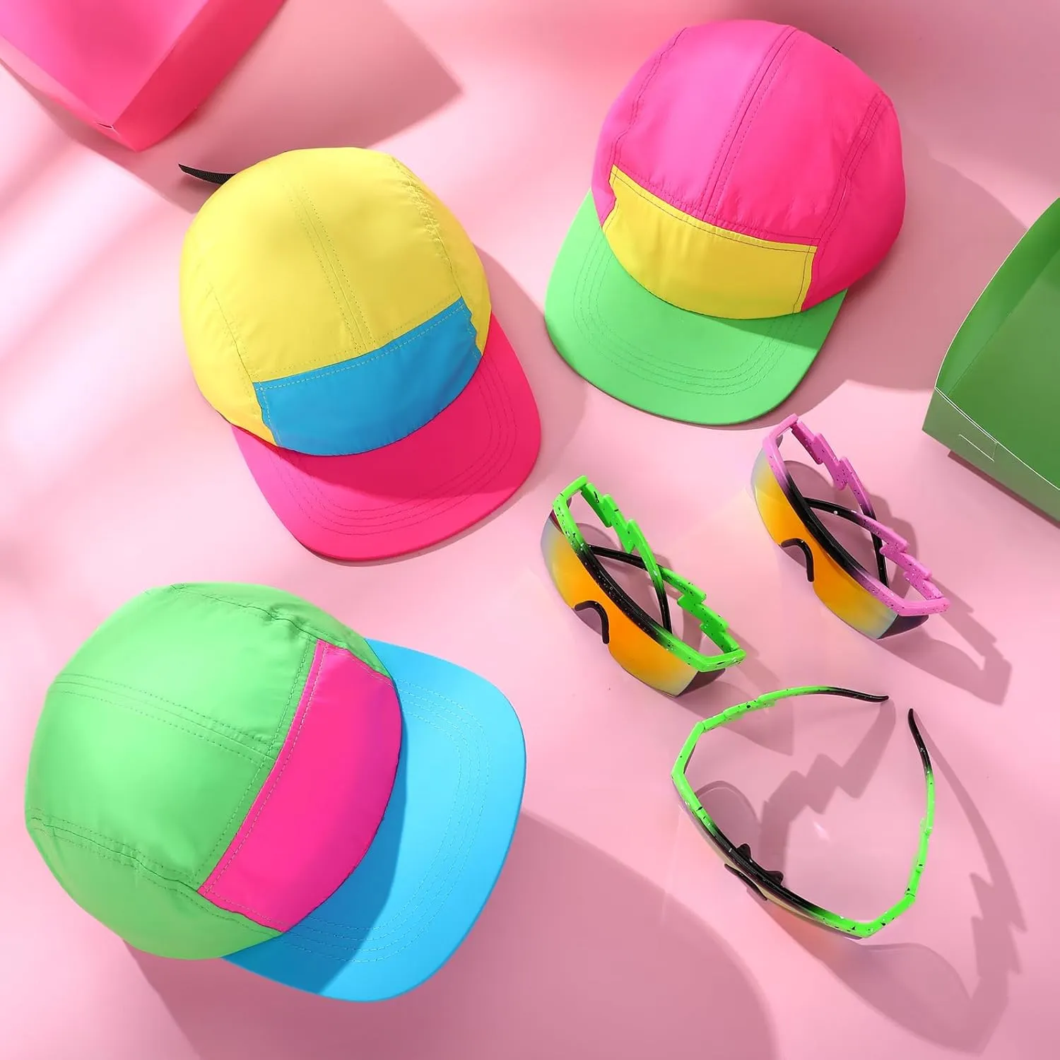 Cindeer 2 Pcs 80s 90s Neon Hat Neon Retro Semi Rimless Sunglasses, 80s Costumes Accessories for Women Men 90s Theme Party