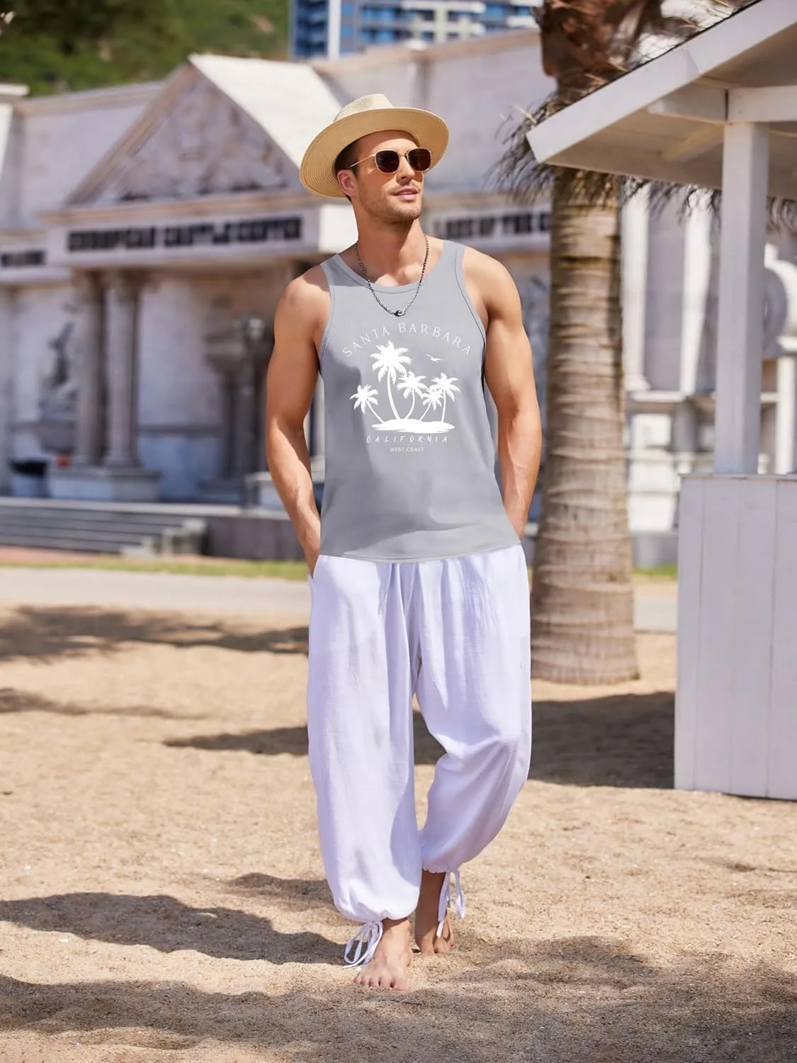 COOFANDY Mens Tank Tops Beach Summer Sleeveless Graphic T Shirts Palm Tree Vacation Quick Dry Muscle Tank