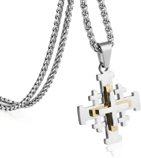 COTTVOTT Stainless Steel Jerusalem Crusaders Cross Pendant Necklaces Women Men Medieval Jewelry
