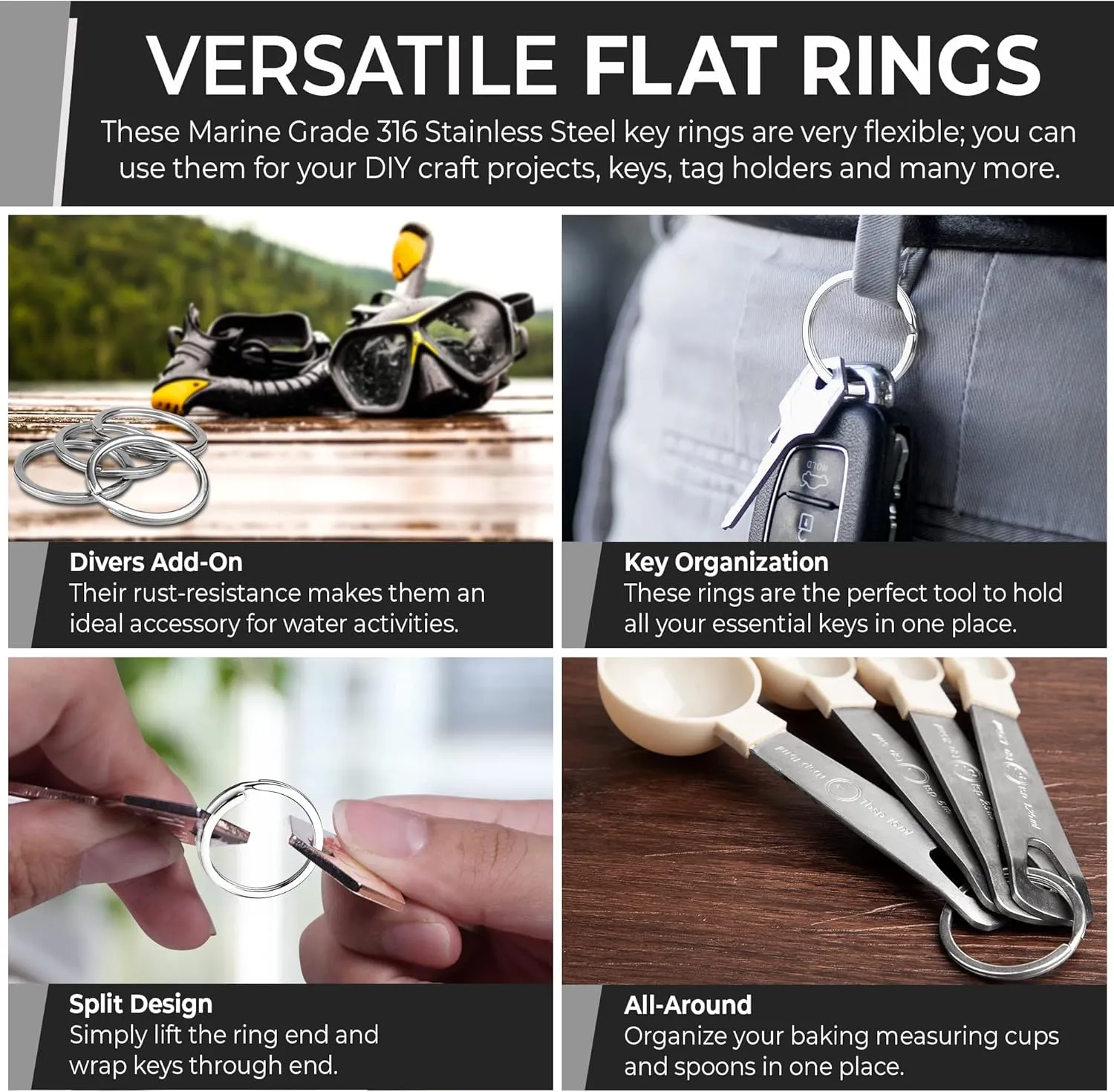Crest 5 pcs Surgical and Marine Grade Stainless Steel Split Ring for Keychains 1.25 inch 2mmx32mm SS316 Key Rings for Car Keys